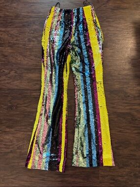 Forever 21 Yellow Multi Sequin Stripe Flare Pants